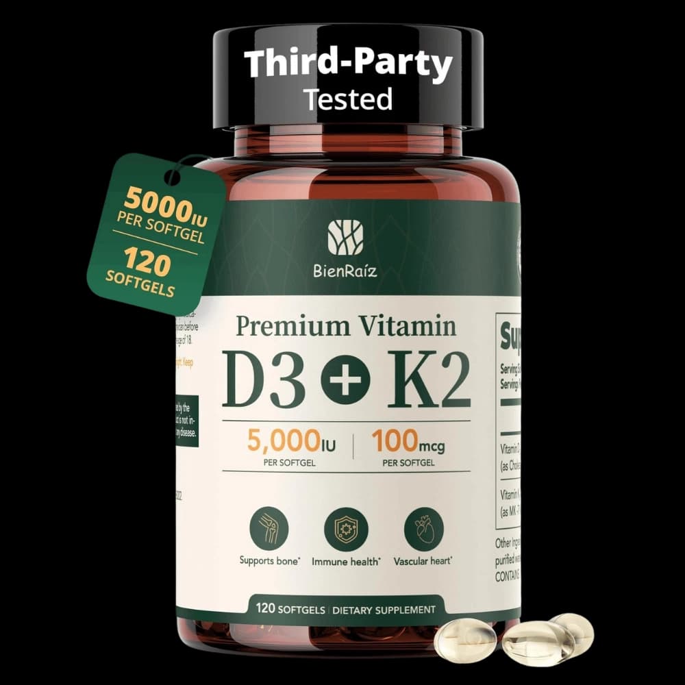 Vitamin D3 K2 5000IU softgels bottle front view